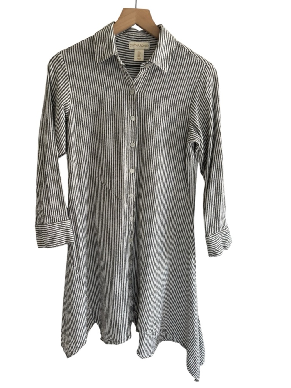 Cynthia Rowley Striped Linen Blend Shirt Dress Asymmetrical Lagenlook Coastal S